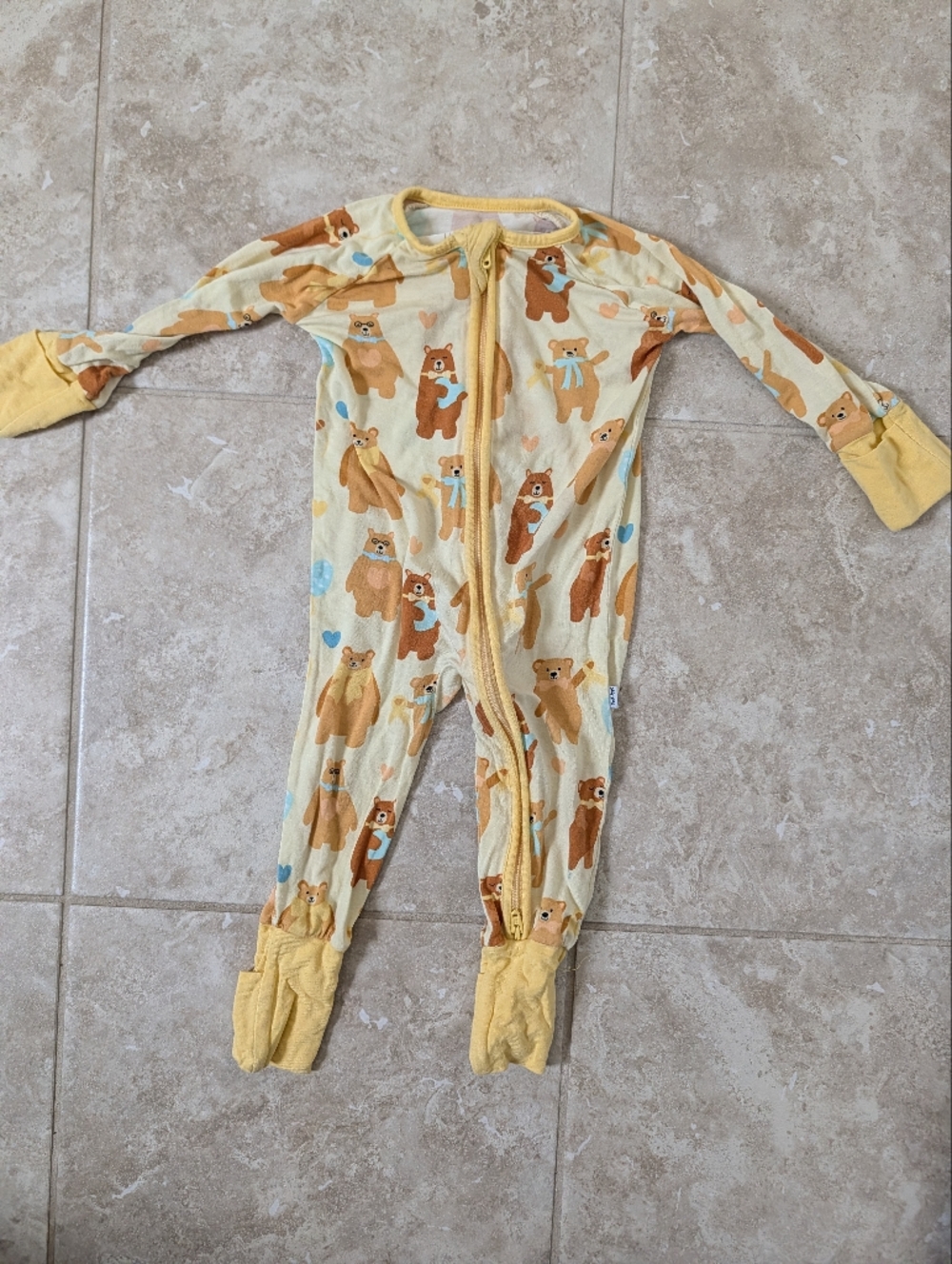 Little Sleepies Bear Onesie Size 0-3 Months Bamboo Pajamas Yellow